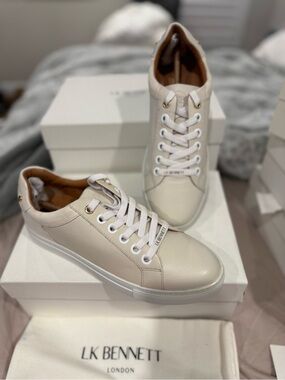 LK Bennett Limited
 Signature White Leather Low-Top Sneakers Designer Details